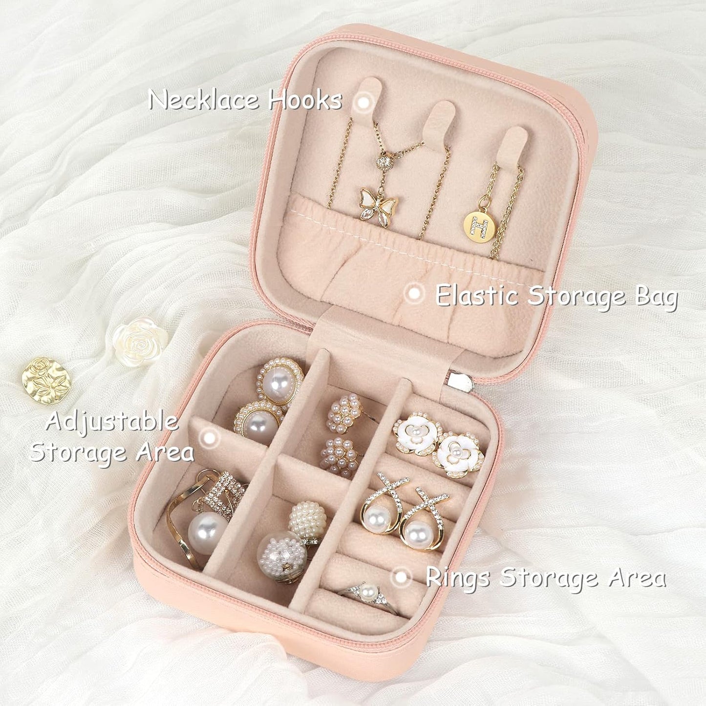 Estuche viaje joyas cuero PU para niñas y mujeres