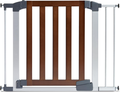 Puerta bebé cerrado automático madera oscura/plateado