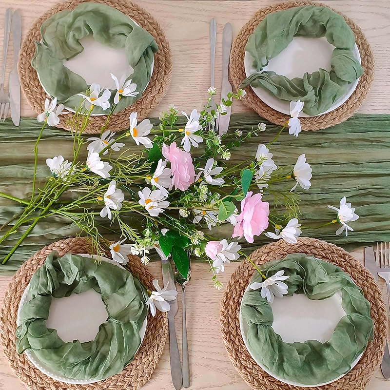 Mesa camino estopilla verde salvia 13ft con servilletas rústico