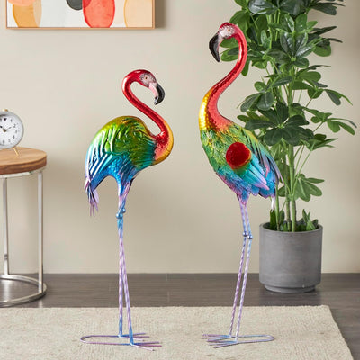 Escultura flamenco metal jardín juego 2 44pulg multicolor