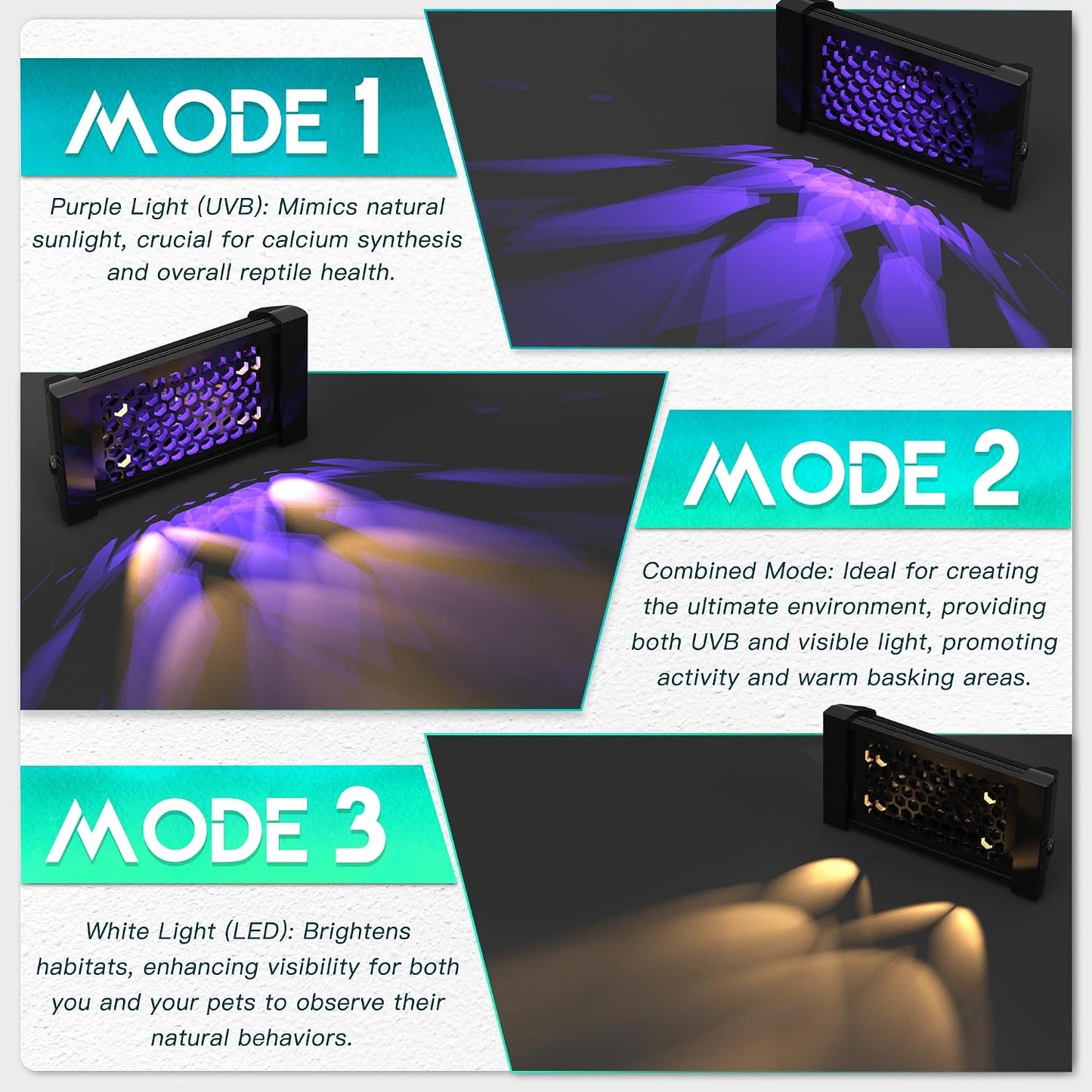 Lámpara LED UVB regulable para reptiles 12W ciclos 4/8/12h