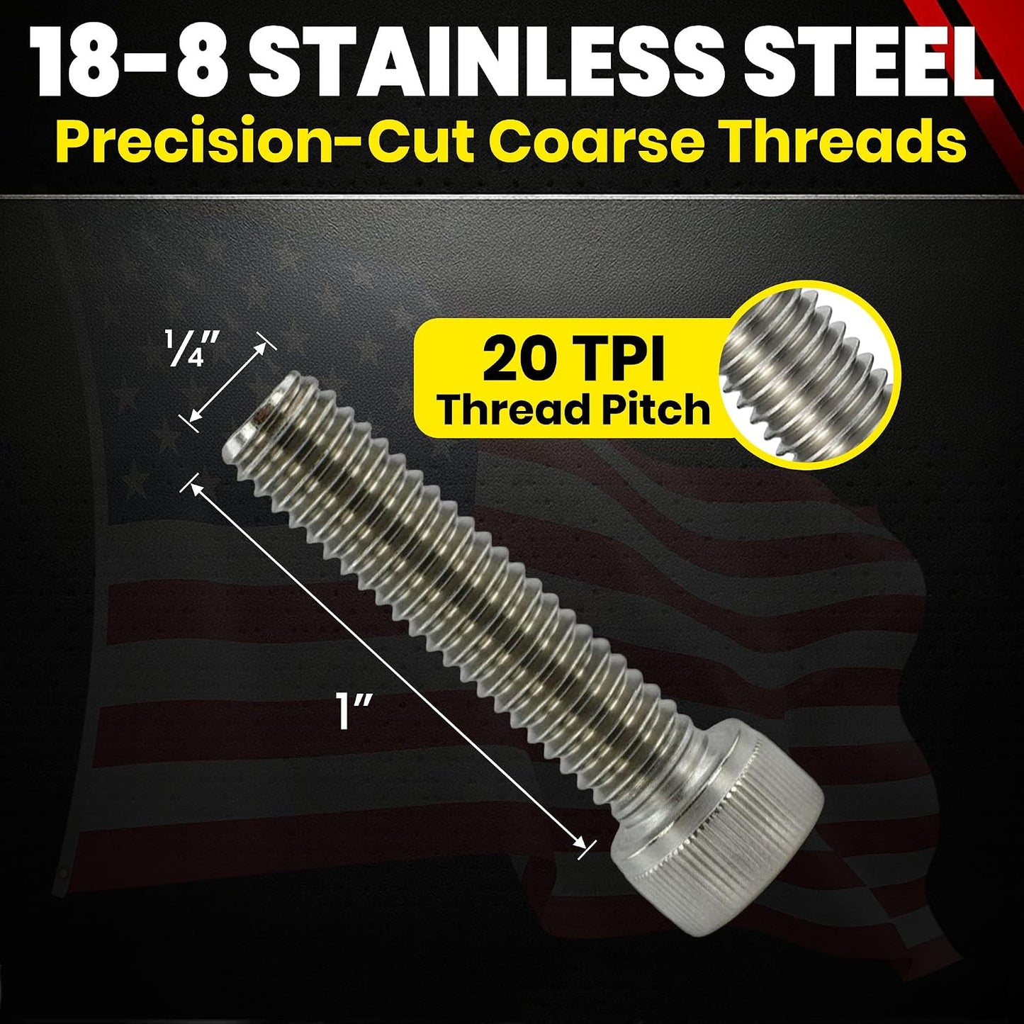 Tornillos acero inox 1/4-20 x 1 rosca completa 25 pzas