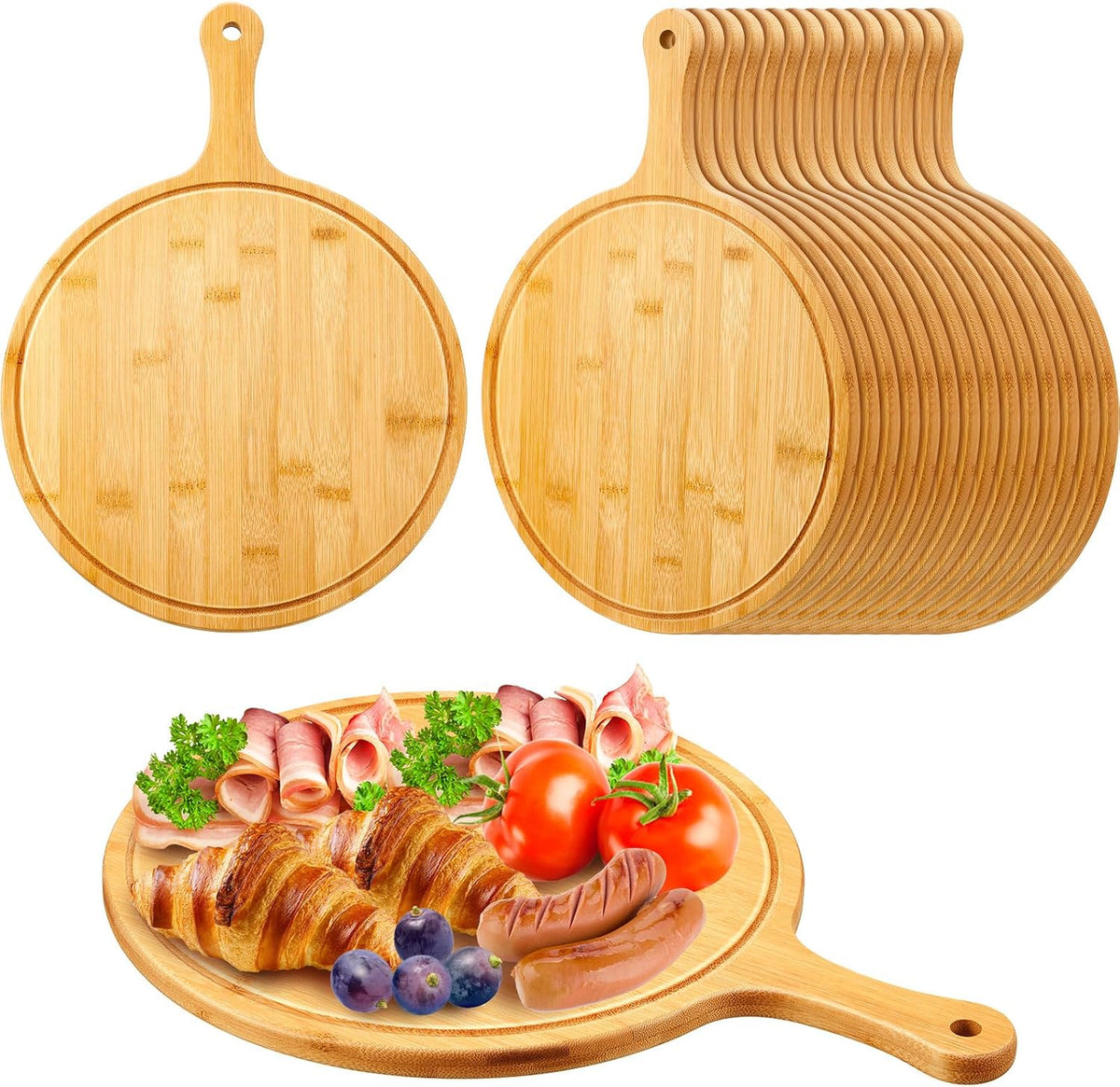 20 Tablas Cortar Redondas Madera Acacia Bambú