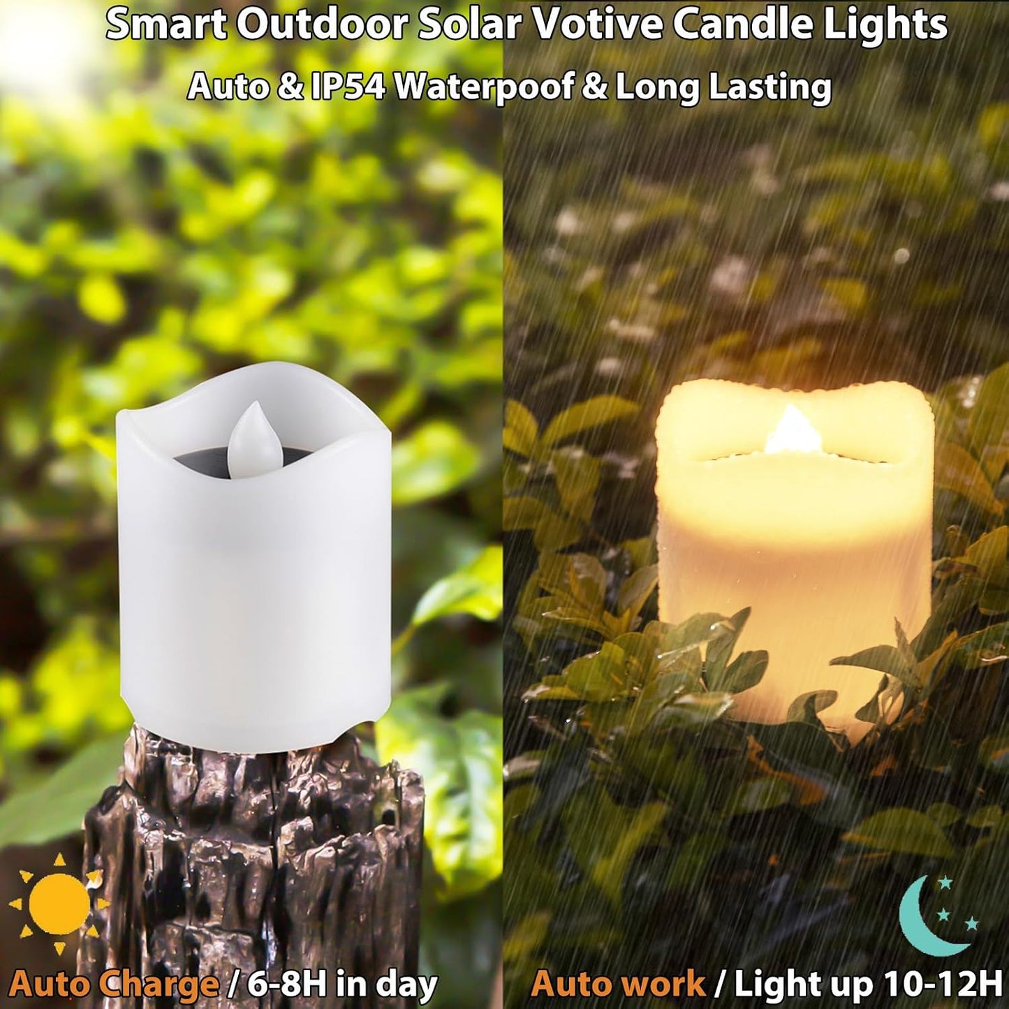 Velas solares parpadeantes para patio blanco cálido