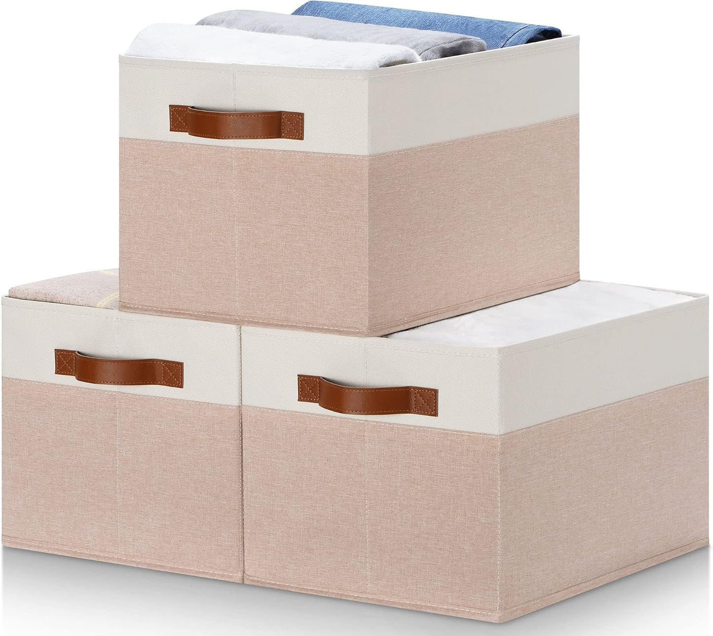 Cajas tela plegables con asas para organizar armario
