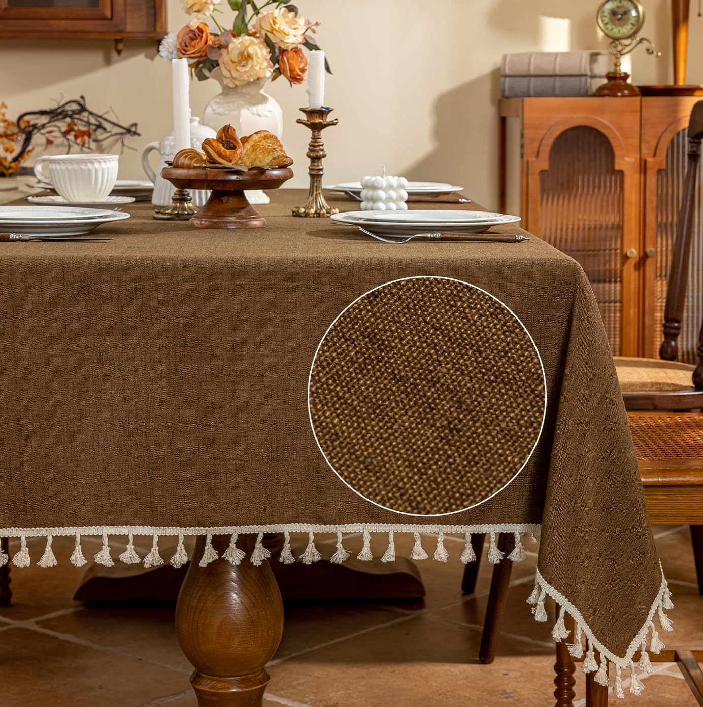 Mantel lino rectangular 55x70pulg color marrón cocina comedor