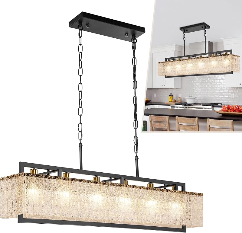 Candelabro moderno cristal negro 50pulg iluminación lineal