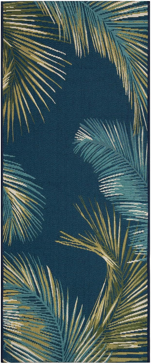 Alfombra látex antiderrap borde palma azul 1'11x4'11