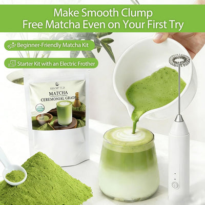 Juego de polvo de matcha ceremonial 3.5 oz con espumador y kit iniciación