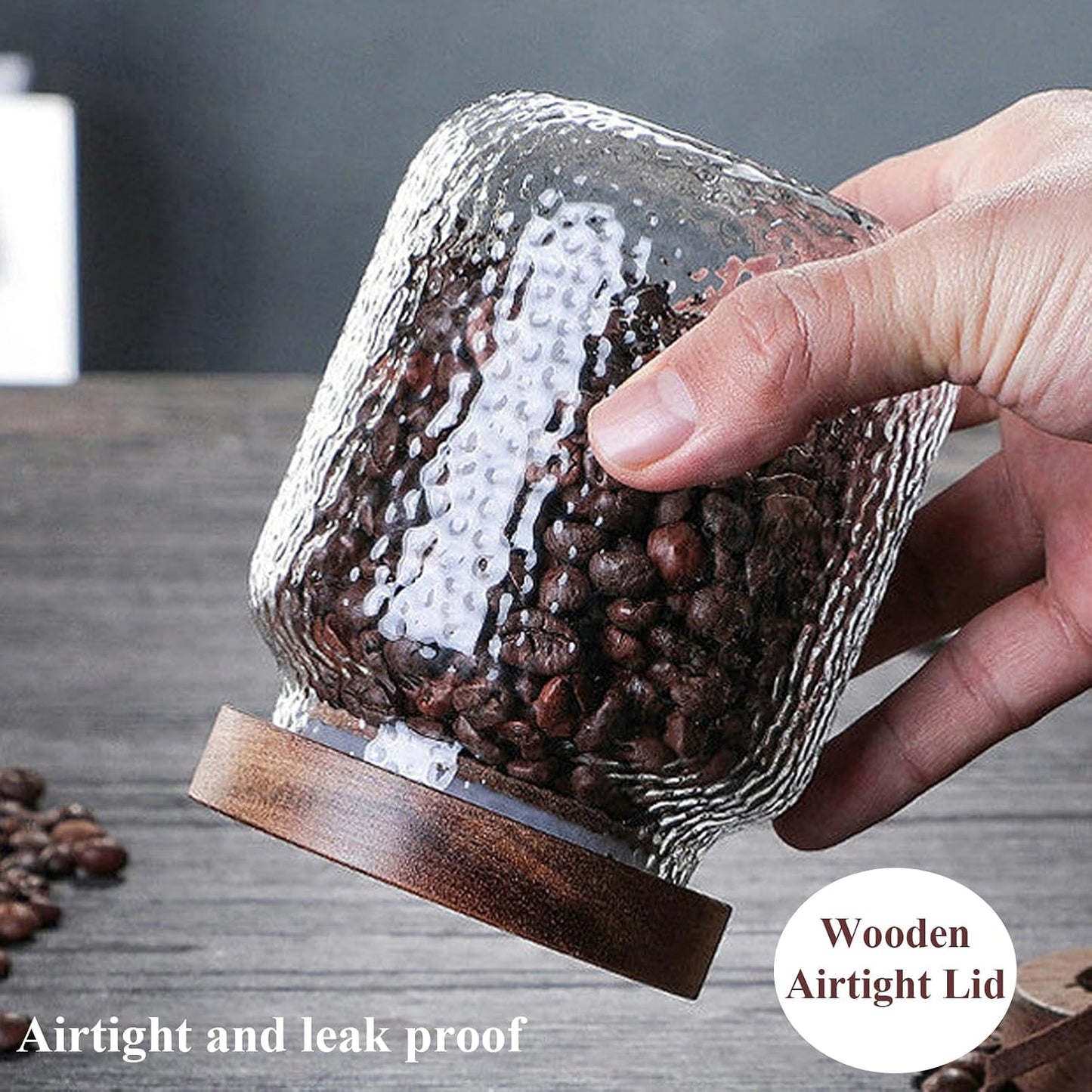 Tarros vidrio tapas madera 34oz antiderrap café azúcar