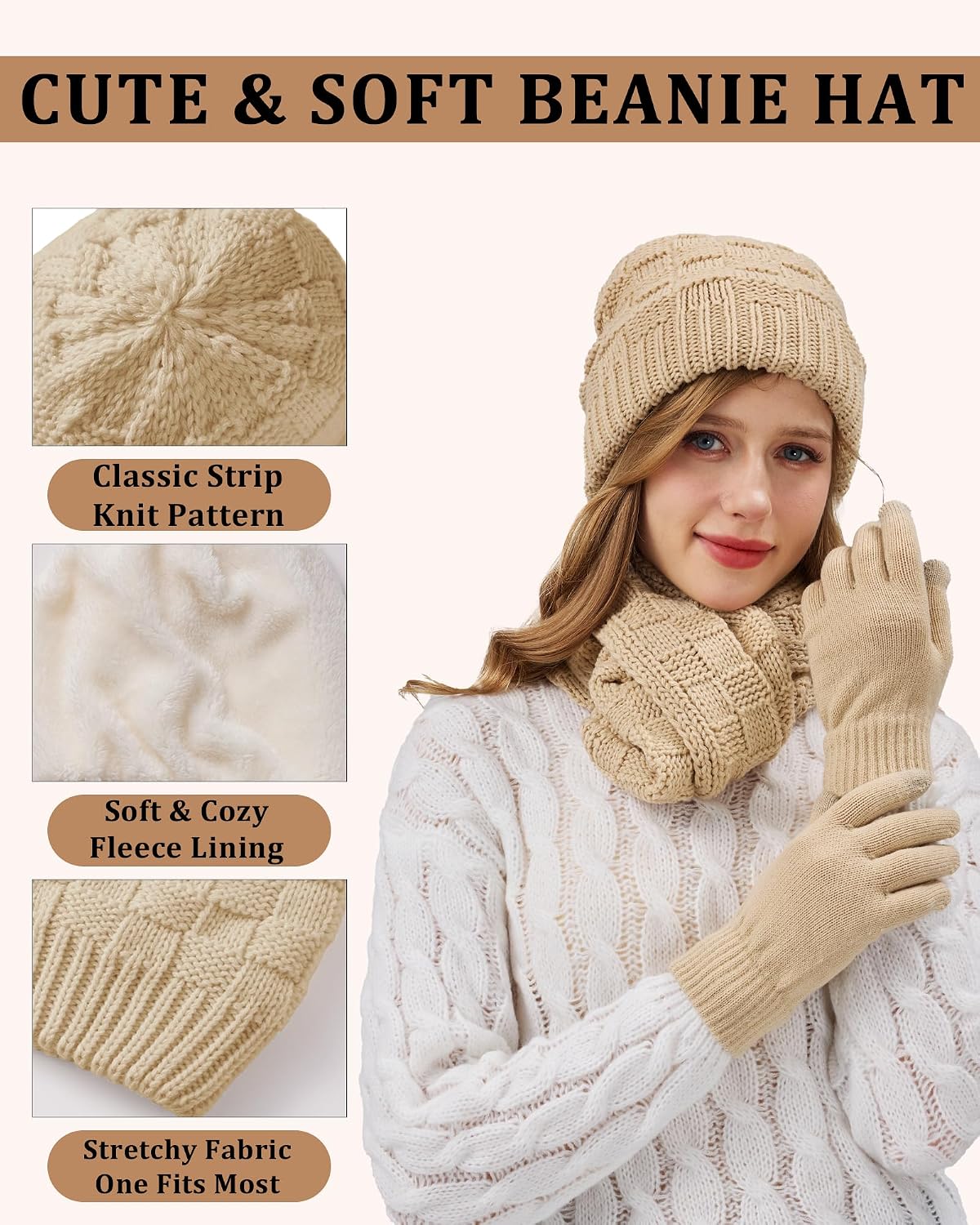 Conjunto gorro invierno mujer forro suave 3en1