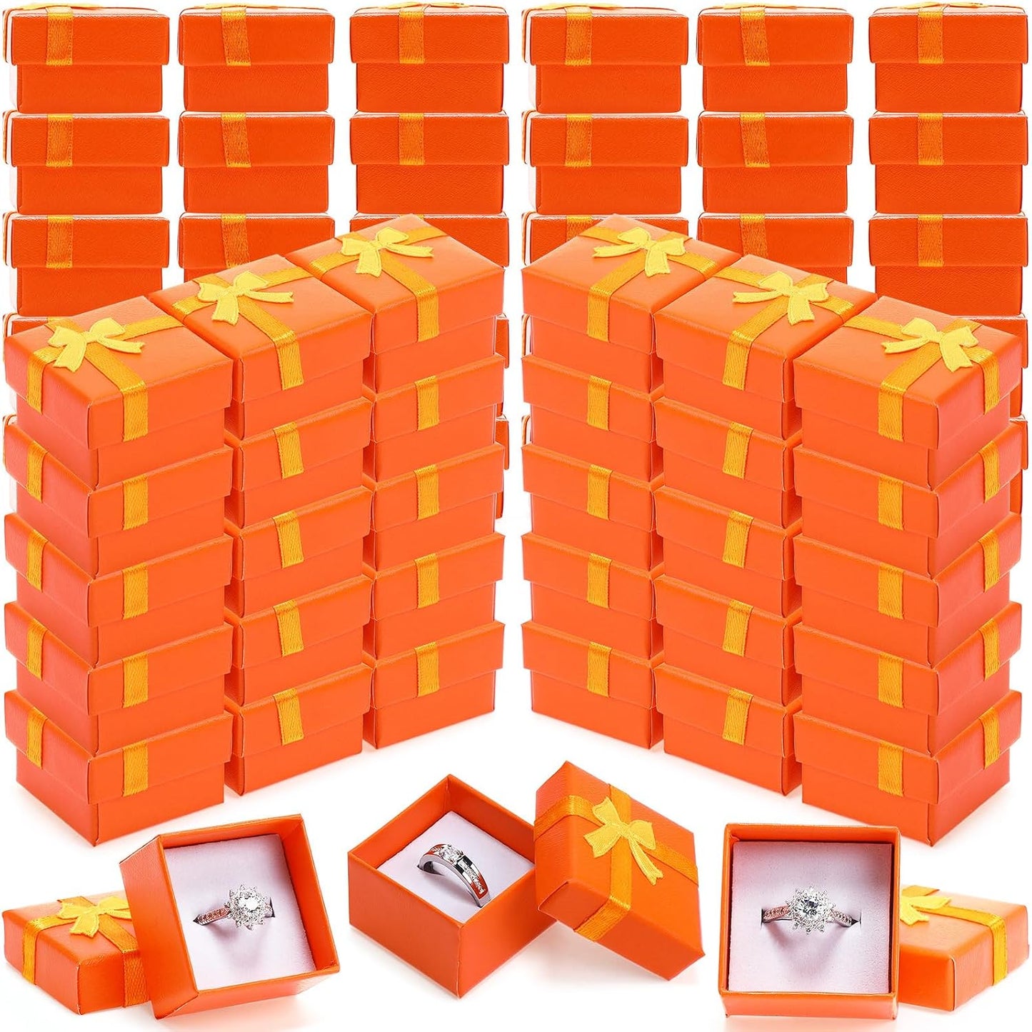 Set 120 Pzas Caja Regalo Anillos Cartón Lazo Cuadrado