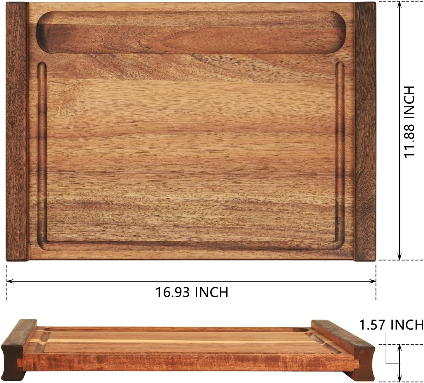 Tabla cortar acacia 17x12pulg ranura jugo asas laterales