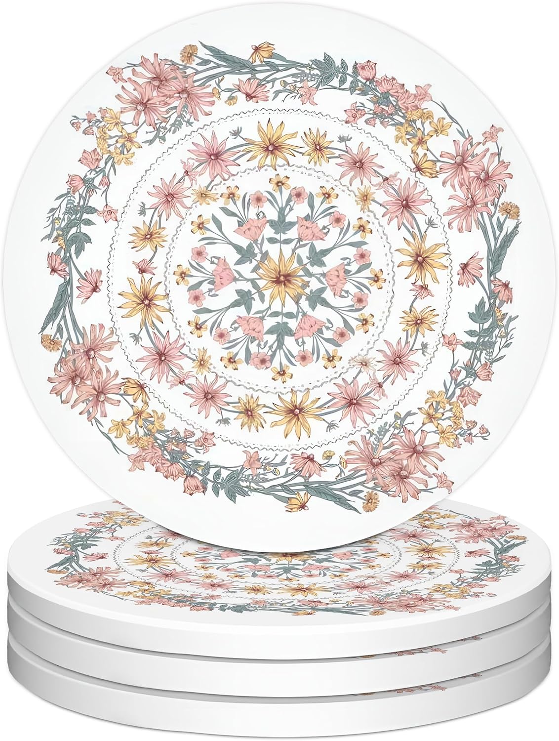 Set 4 Posavasos Cerámica Mandala Con Corcho
