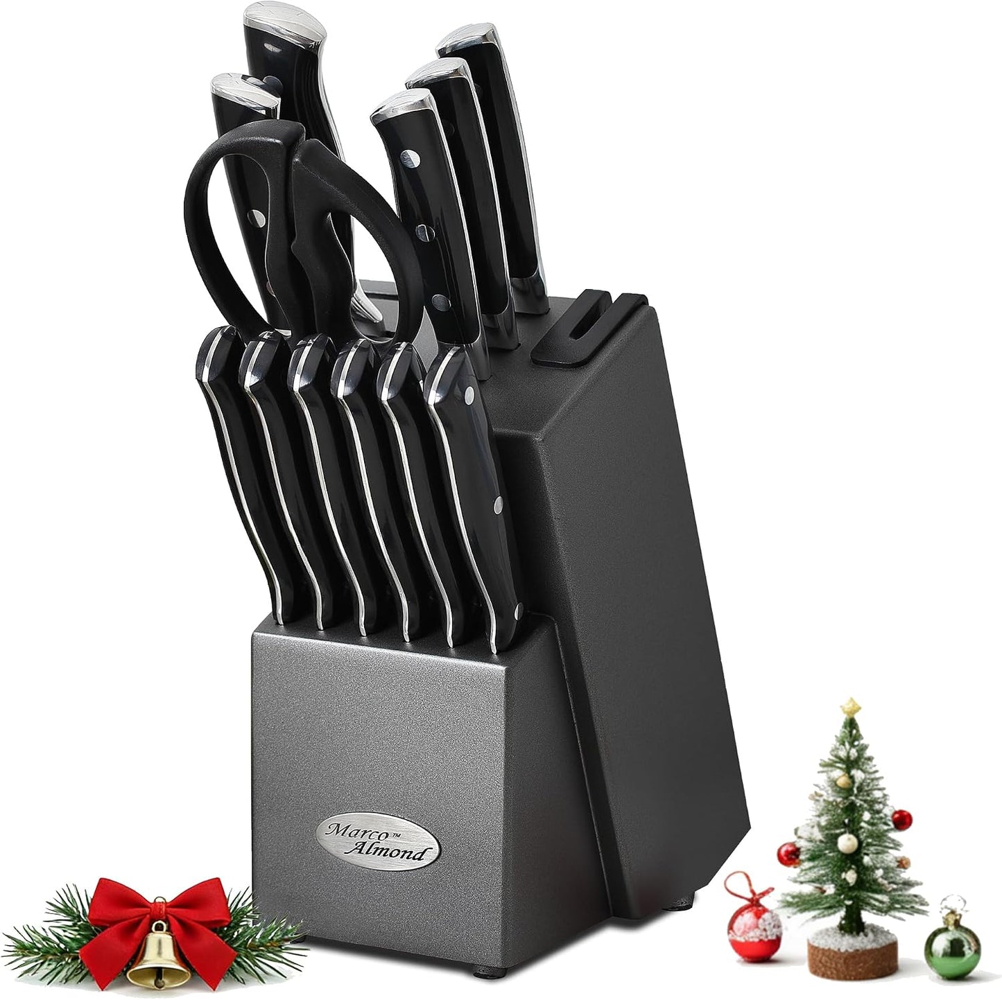Set 14 Pzas Cuchillos Acero Inox Japonés con Bloque y Afilador