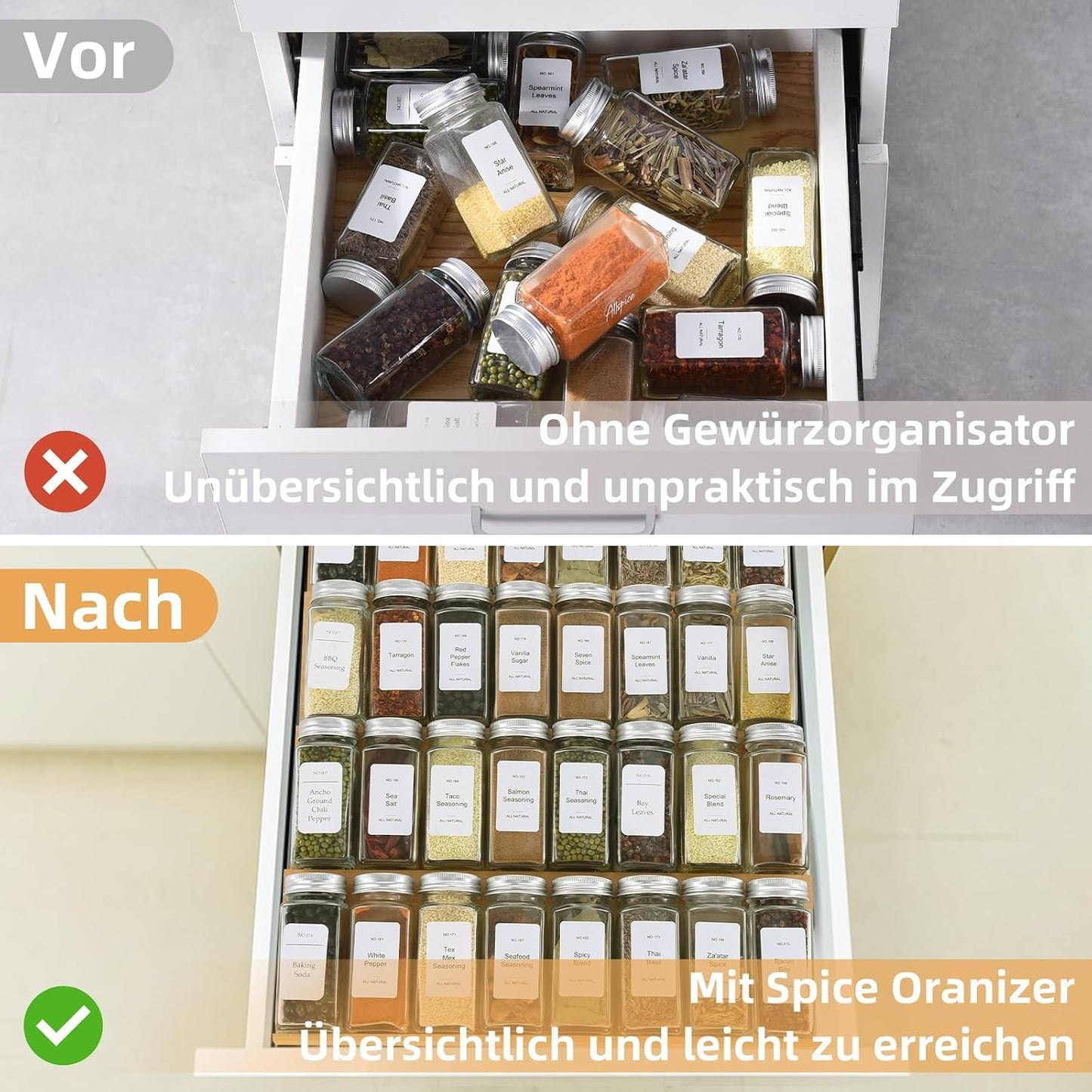 Organiz. cajones 4 niveles 8 pzas bambú para especias