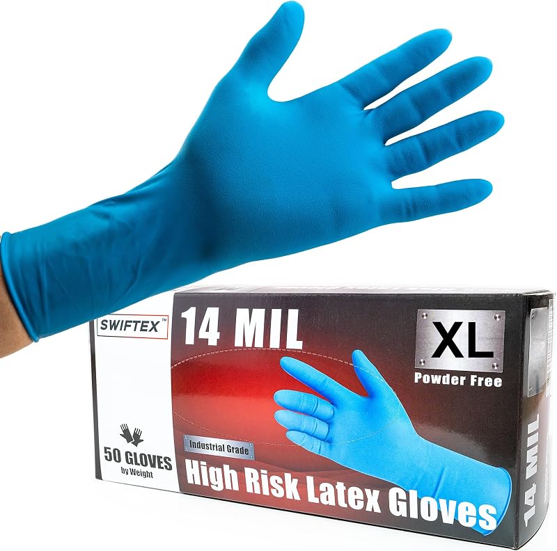 Guantes látex grueso 14mil azul industrial texturizado 50uds