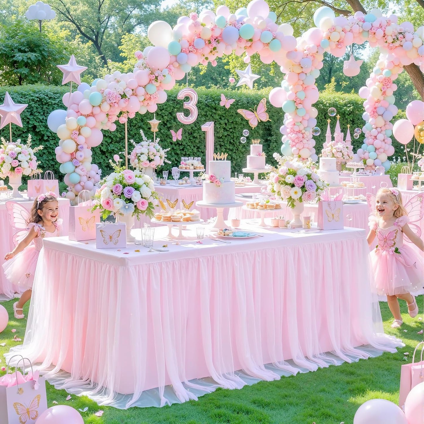 4 Manteles Rosa Tul Elástico Rectangulares 6ft Banquete Boda