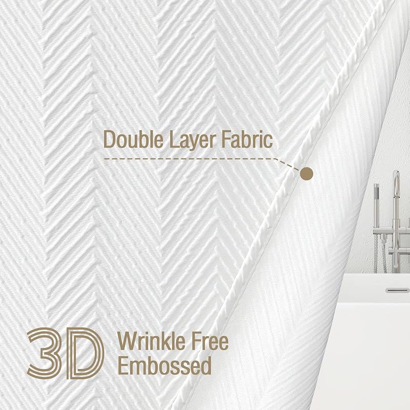Cortina ducha alta 72x78pulg tela blanca texturizada 3D