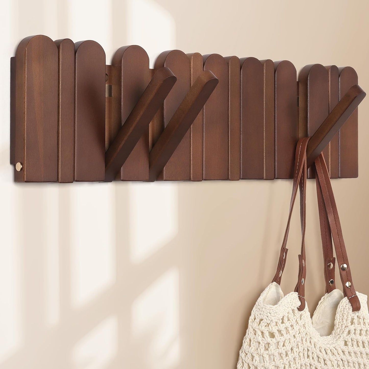 Perchero pared madera 8 ganchos 54.9cm extensible
