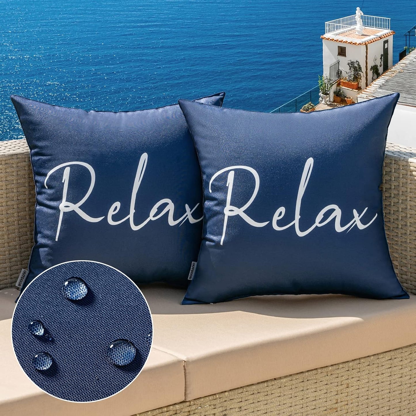 2 Pzas Fundas Almohada Impermeables Exteriores 18x18" Azul