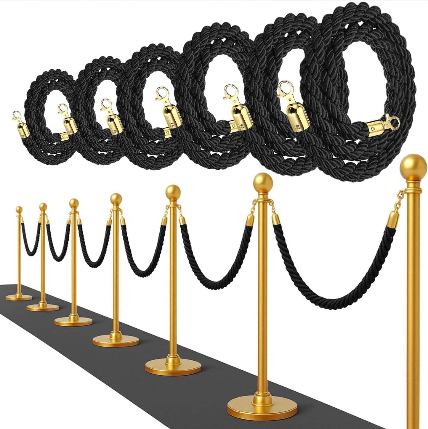 Set 6 cuerdas trenzadas negras 5ft control multitudes