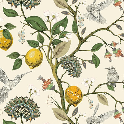 Papel tapiz autoadhesivo vintage pájaros amarillo 17.5x276"