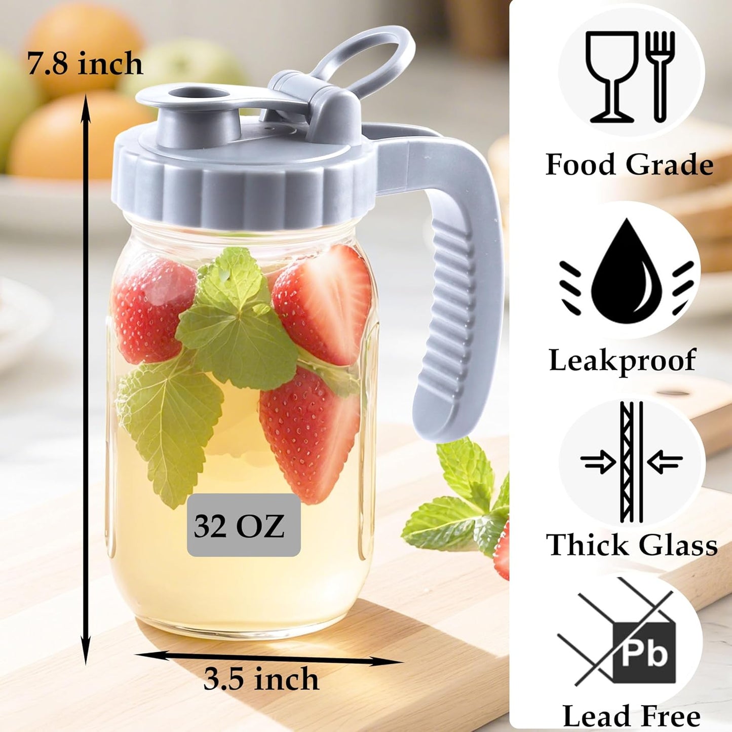 Jarra vidrio 32oz con tapa boca ancha para leche materna café