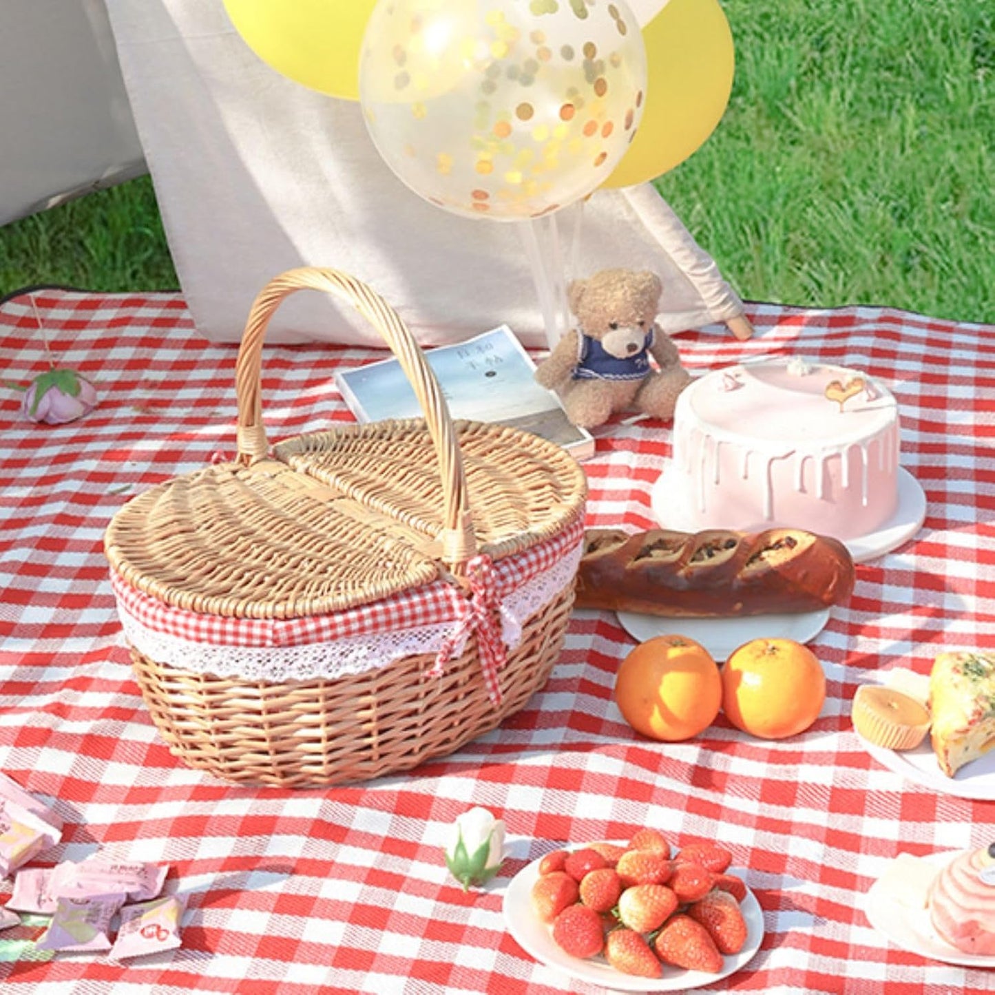 Cesta picnic mimbre tapa vintage asas dobles 13.78"