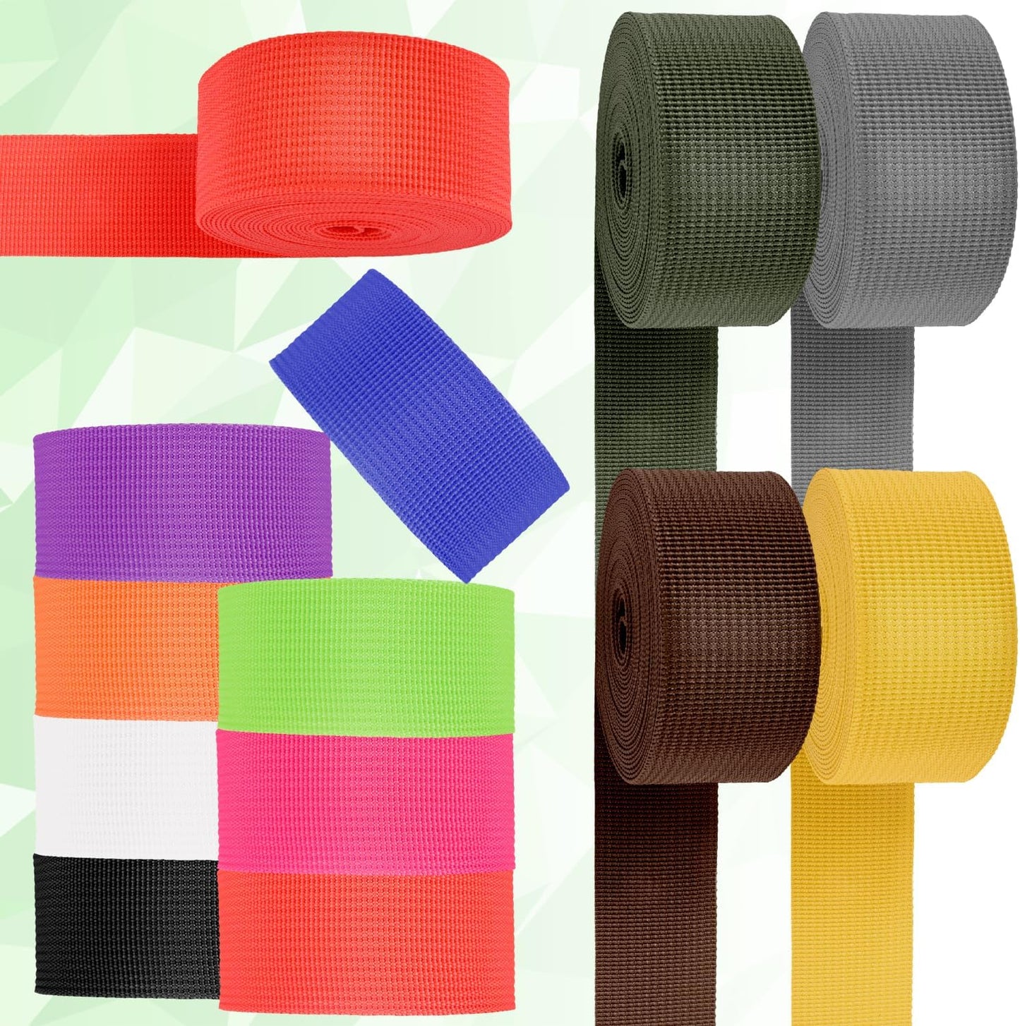 Cinta nylon 3/8-1-1/2 pulg 12 rollos 12 colores