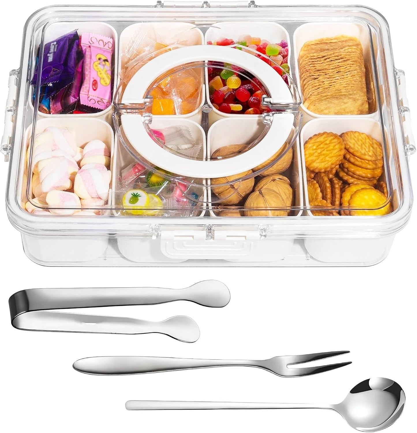 Bandeja servir con tapa 8 compartimentos frutas y aperitivos