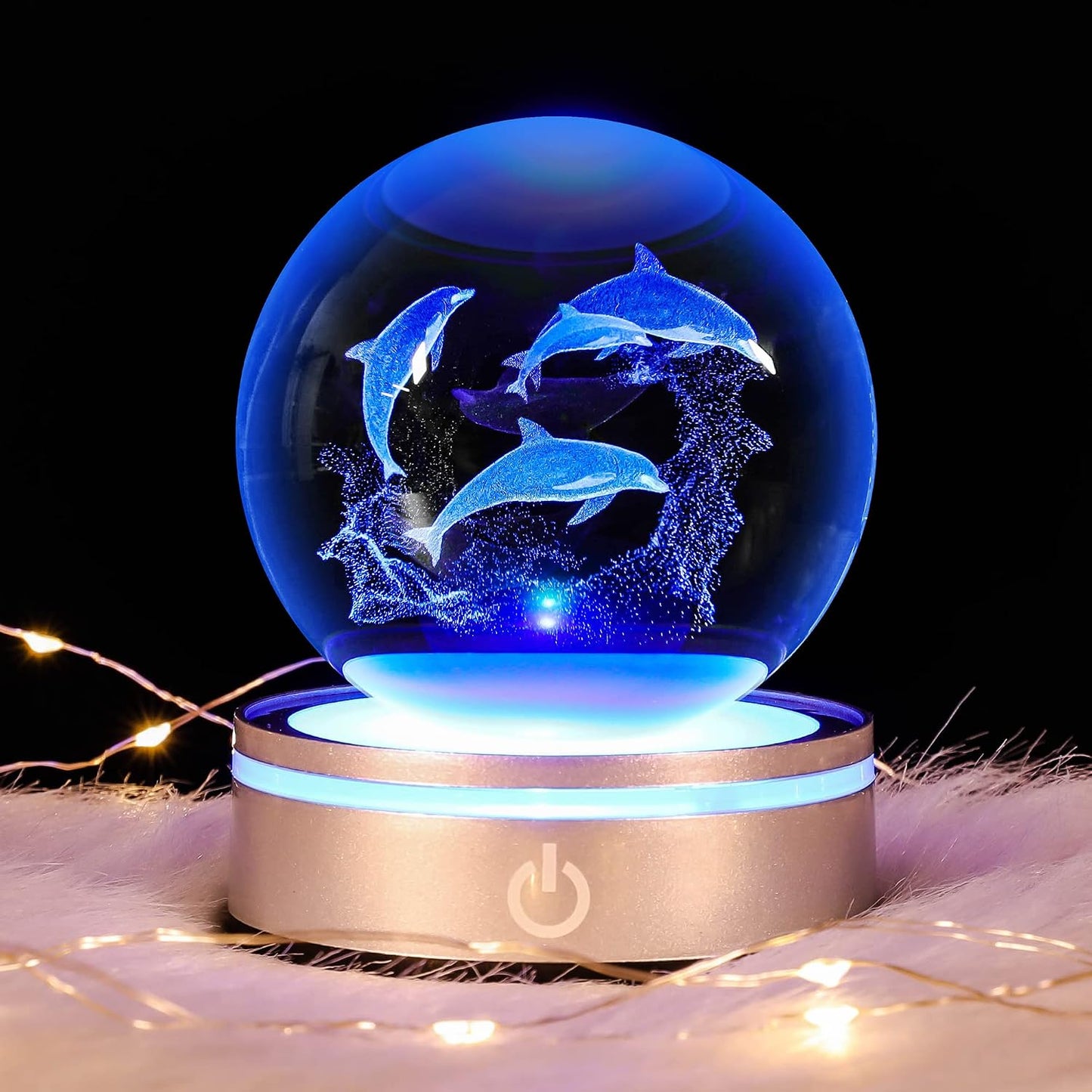 Bola de cristal 3D delfín con luz LED para regalos