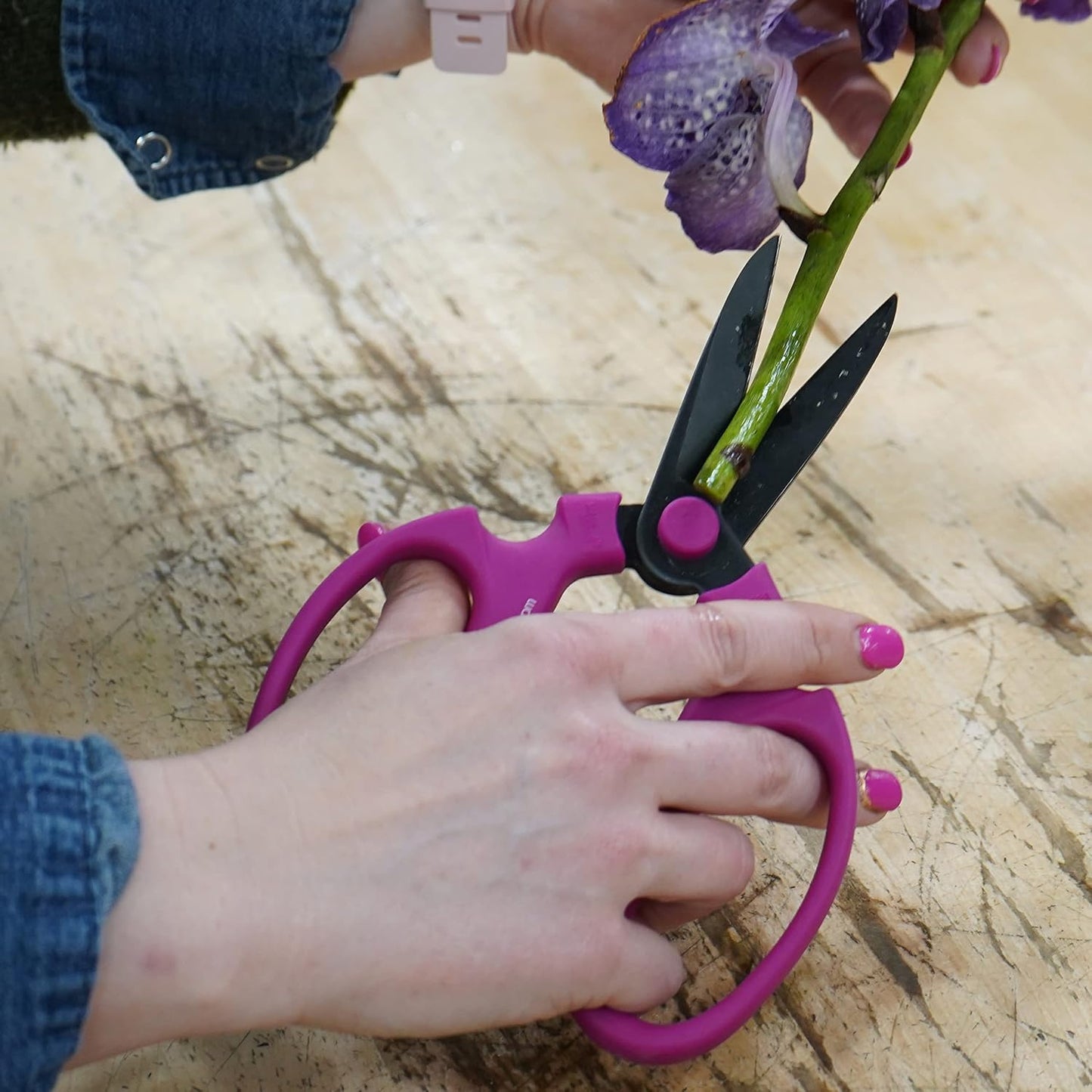 Tijeras flores acero carbono 7.6pulg buganvillas rosa