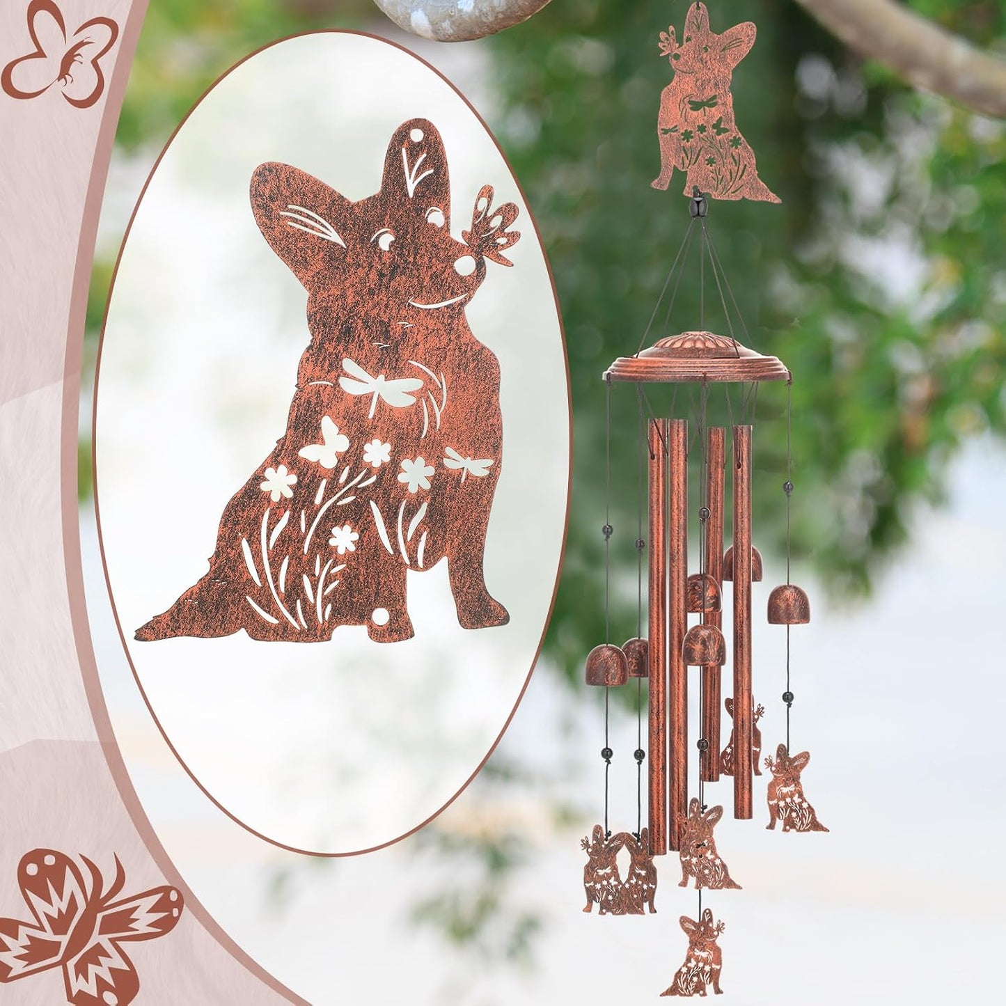 Campanillas de viento Corgi para exteriores decoración metal