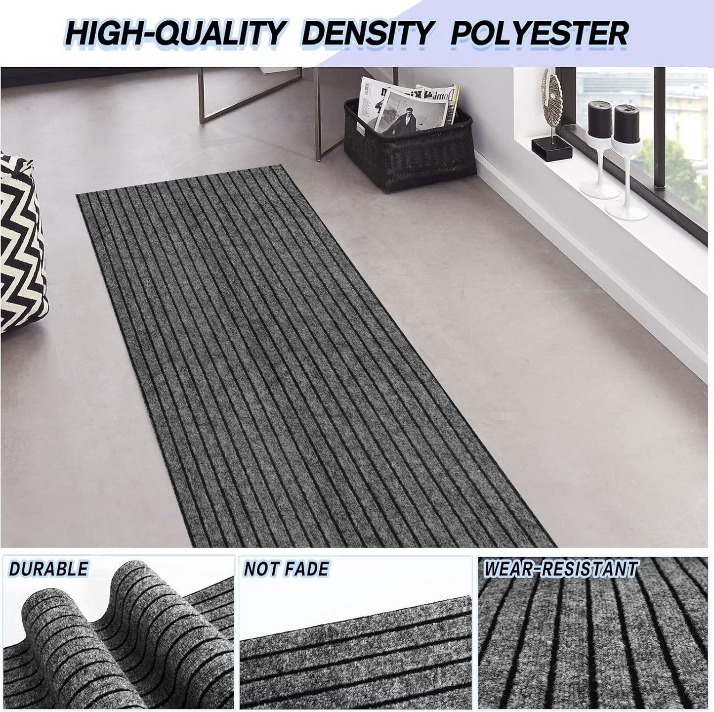 Alfombras antideslizantes impermeables 3x7ft rayas grises
