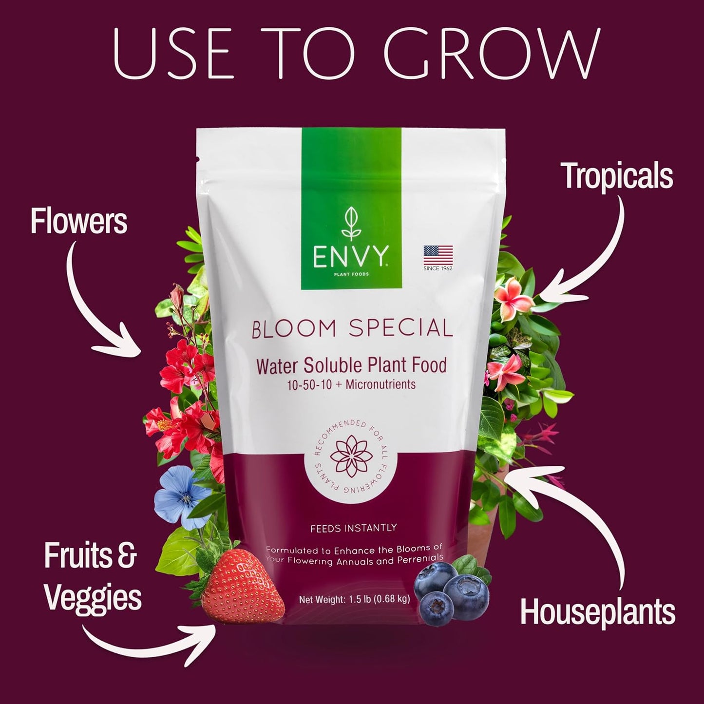Alimento vegetal soluble 10-50-10 para flores más grandes