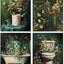 4 Pzas Impresiones Pared Baño Floral Vintage 8x10pulg Rústico