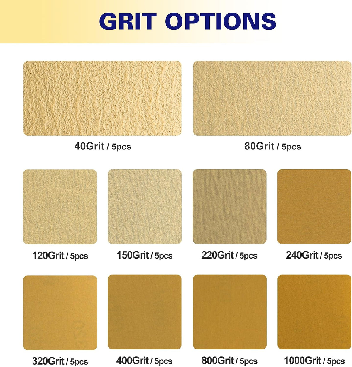 50 Hojas Lija 40-1000 Grano Surtido 5.5x4.5pulg Carpintería