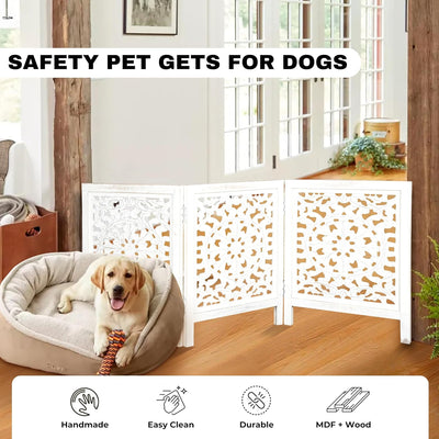 Puerta plegable madera perros 3 paneles blanco 24pulg