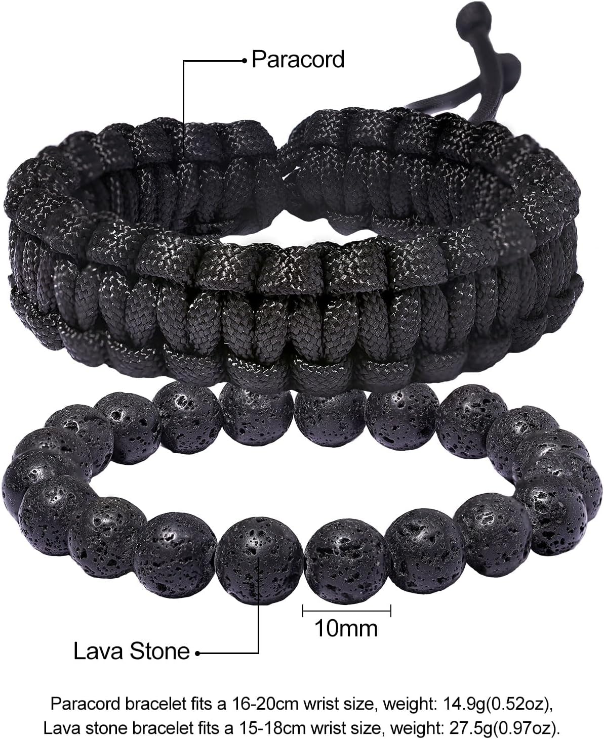 2 Pulseras Ajustables Cuerda Paracaídas Cuentas Lava Unisex