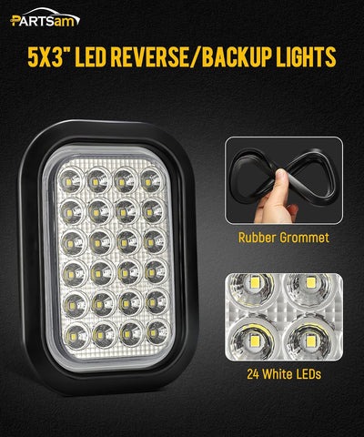 2 Luces Rectangulares Marcha Atrás 5x3" 24 LED 12V IP67