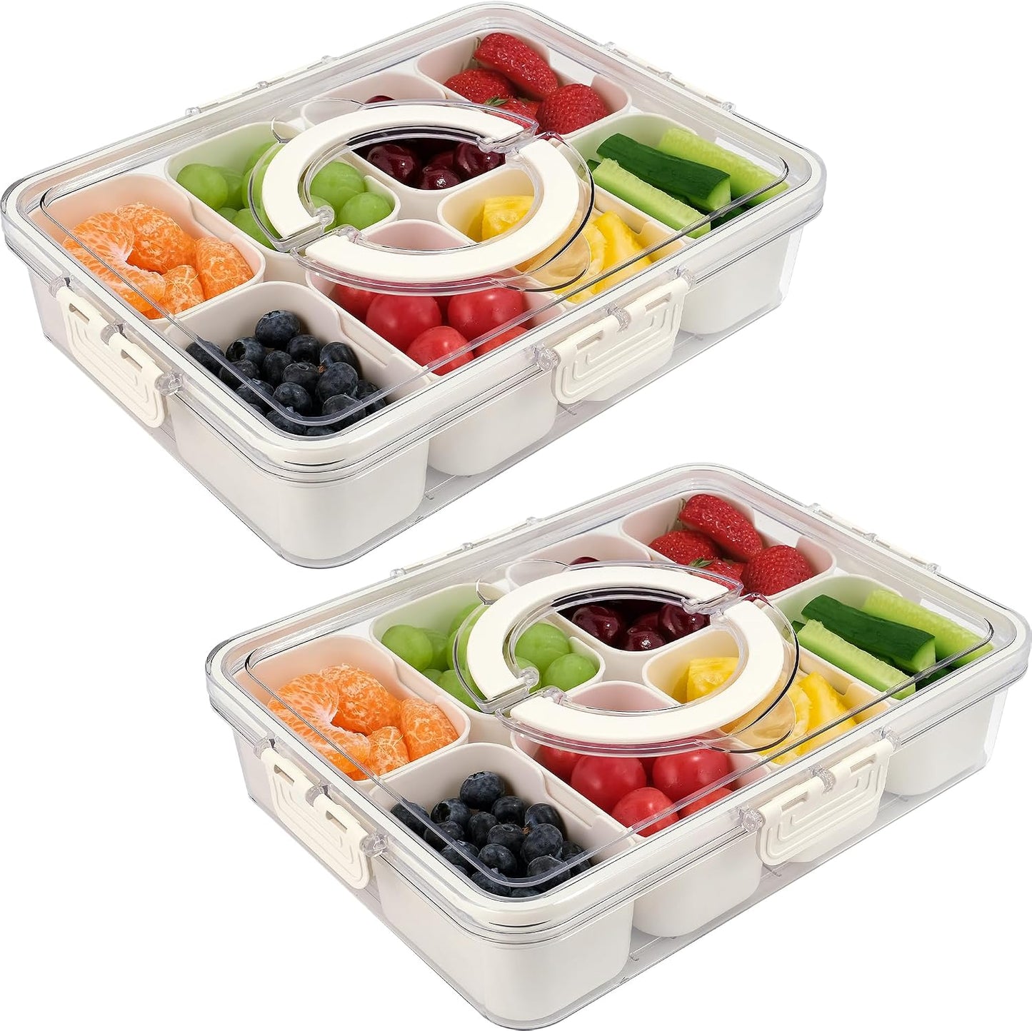 Contenedor aperitivos 2 pack 8 compartimentos con tapa y asa