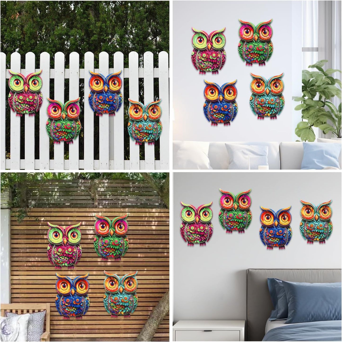 4 Pzas Escultura Búho Hierro Decoración Pared Hogar Jardín