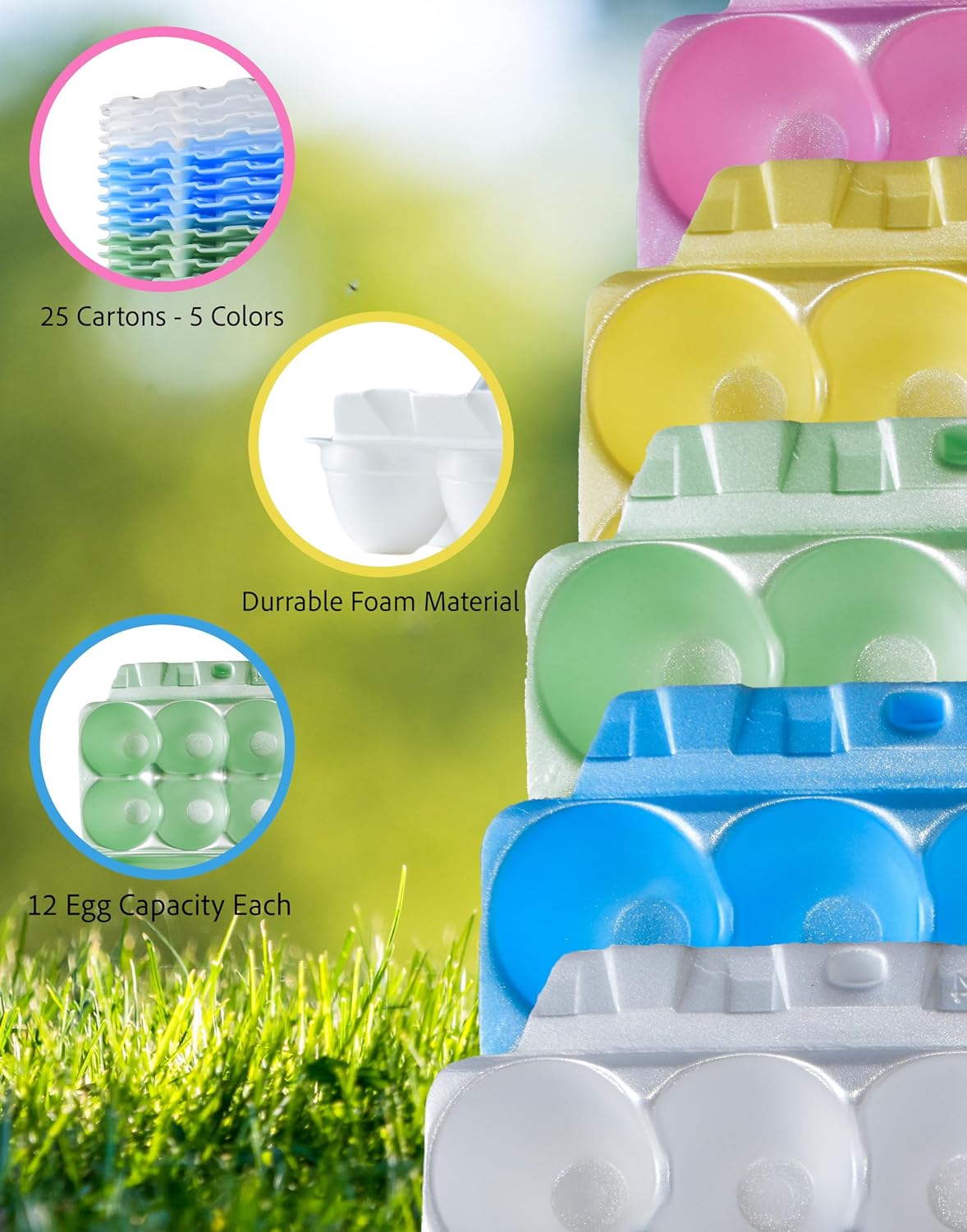 Pack 25 Cartones Huevos Foam 12 Huevos Reutiliz.