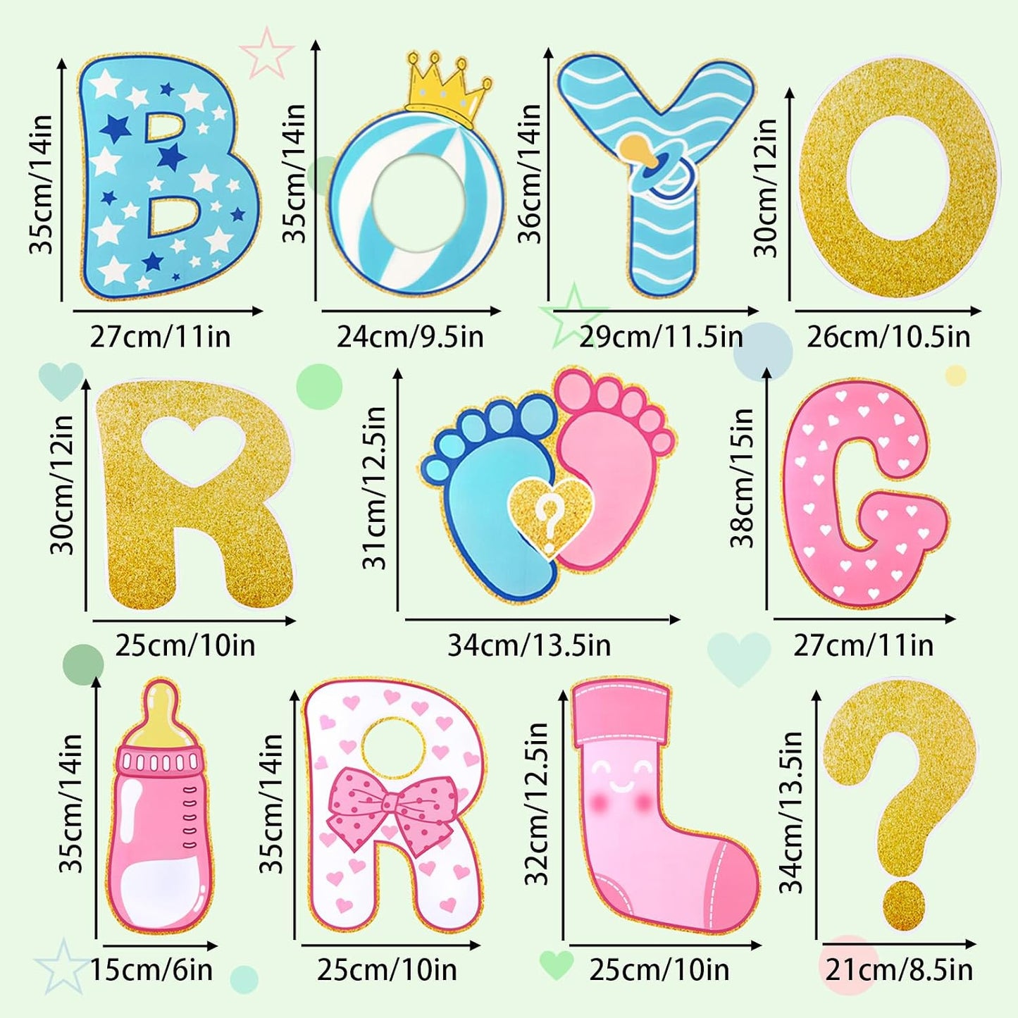 11 Pzas Decoración Revelación Género Baby Shower Letras Patio
