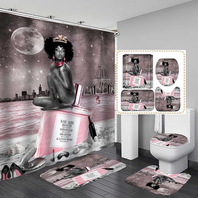 4 Cortinas ducha para niña negra decoración baño
