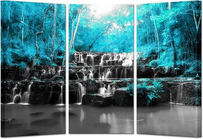 Lienzo 3 paneles paisaje azul 16x32pulg sala oficina