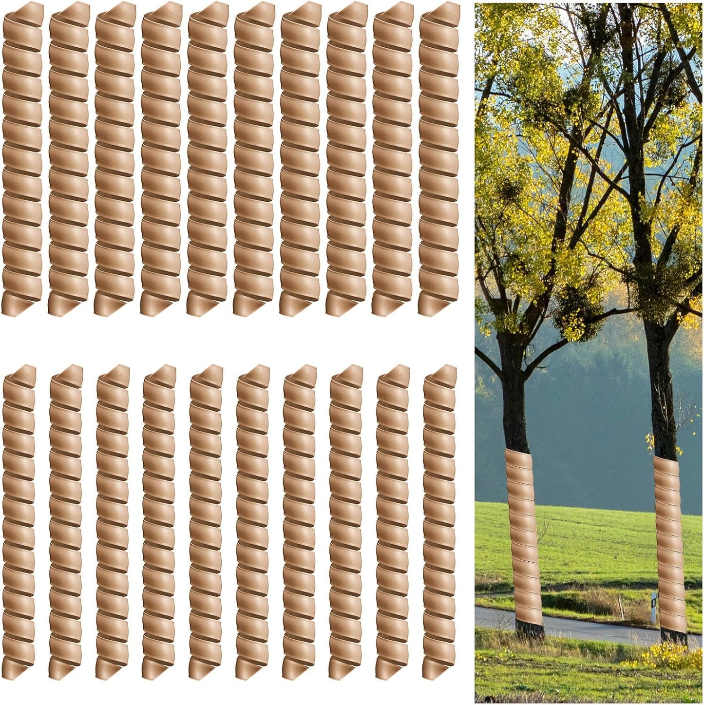 20 Protectores Plástico Tronco Árbol Espiral Marrón