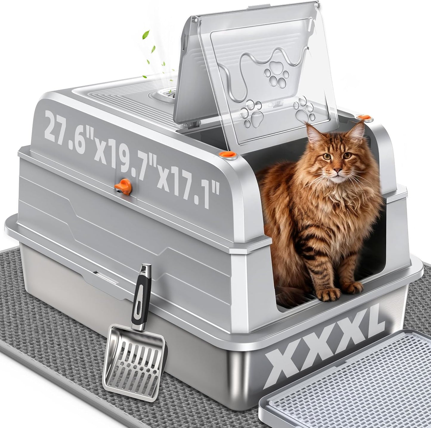 Caja arena acero inox 152l 3 capas filtro carbón para gatos