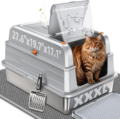 Caja arena acero inox 152l 3 capas filtro carbón para gatos
